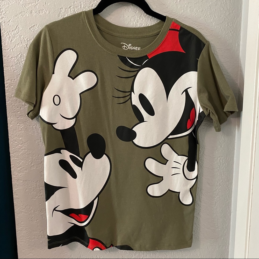 Olive green Mickey and Minnie shirt
